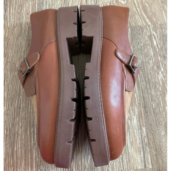Seychelles Brown Leather Catch Me Lug Sole Platform Chunky Buckle Loafers 9.5 - Picture 8 of 11